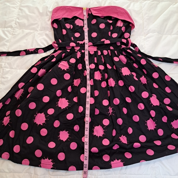 Dead Threads Goth Dress 1950s Retro Style Pink Black Paint Splatter Polka Dots M - Picture 8 of 12